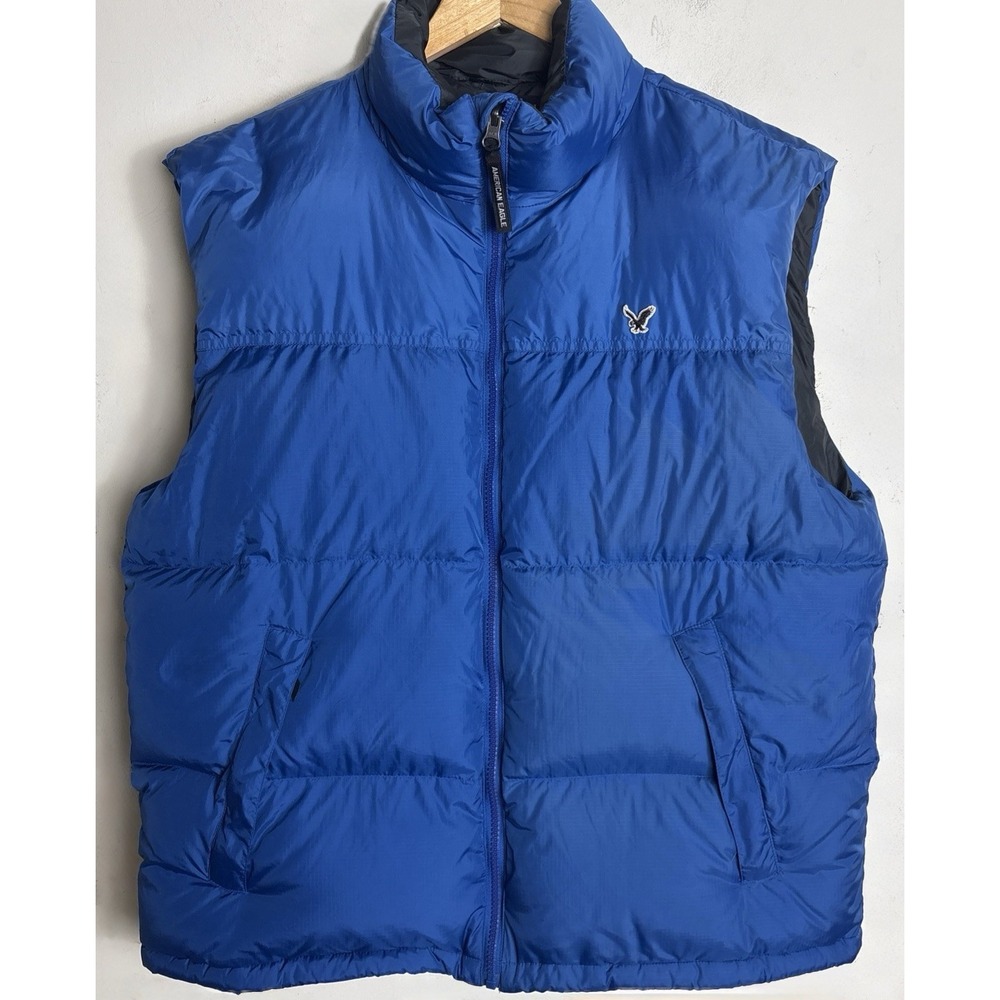 American Eagle Down Puffer Vest Mens Large Blue Feather Fill Outdoor